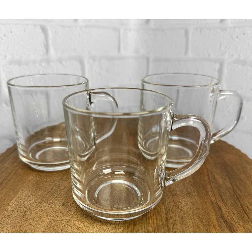 Set of 3 - Vintage Made in France Clear Coffee / Tea Mugs